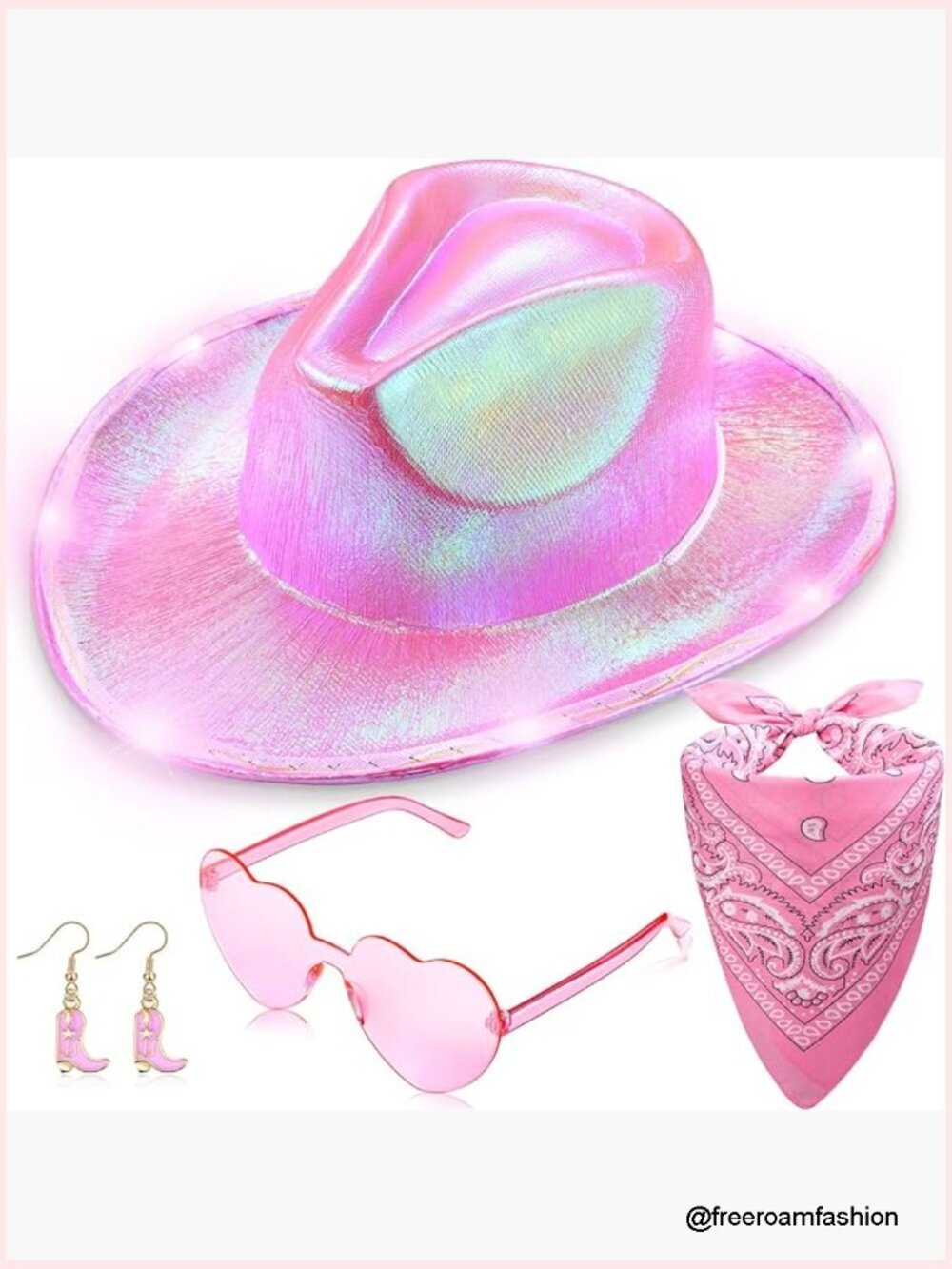 Lighted Cowgirl Hat Set with Bandana Sunglasses Earrings Halloween Costume